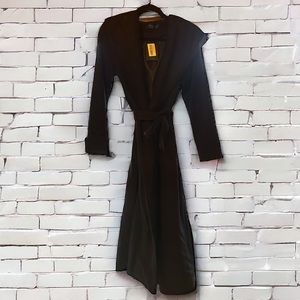 Very long wrap coat black big hood black A line new w tags Refka S Small